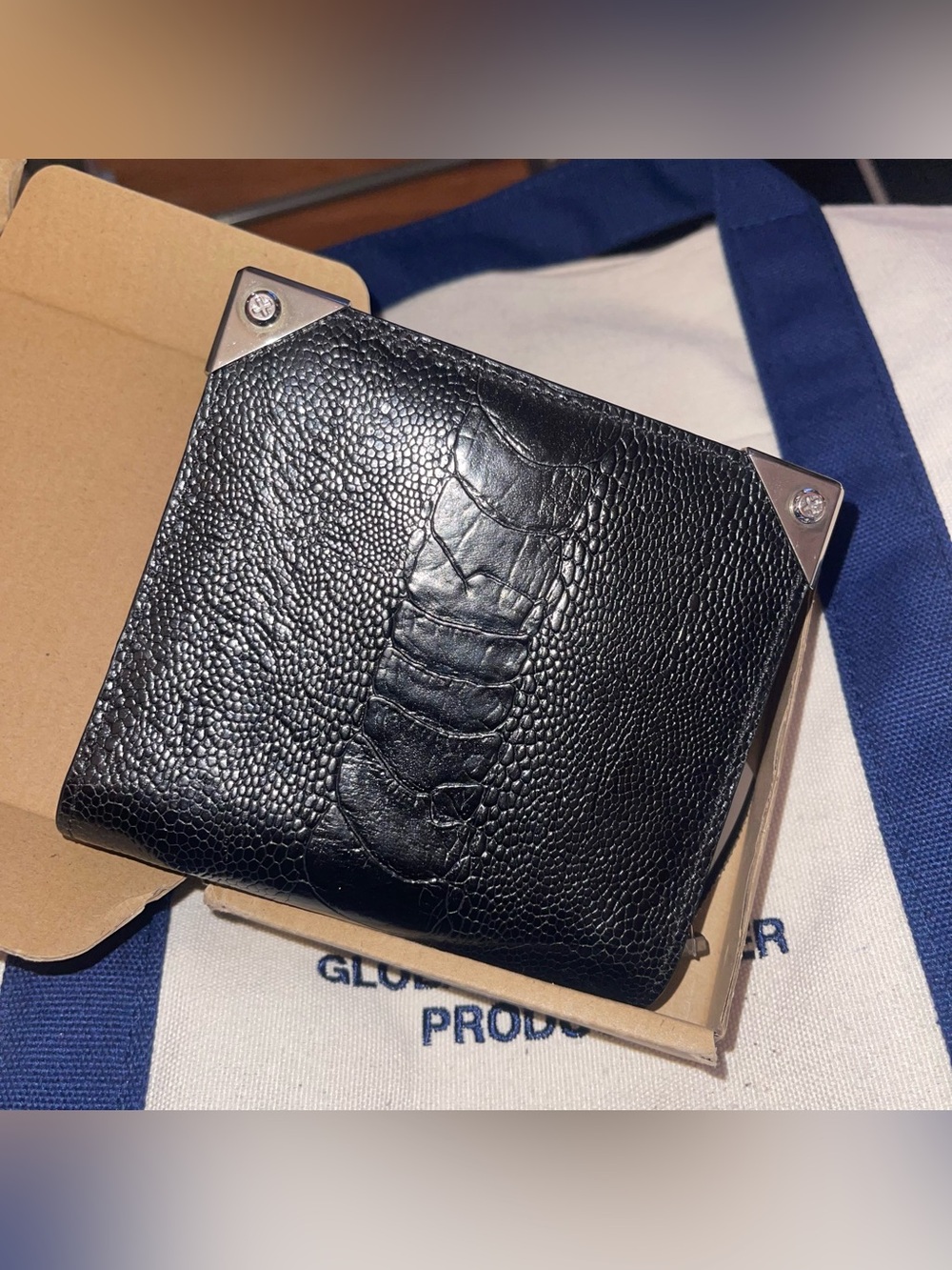 Alexander Wang Silver & Black Embossed Leather Wallet with Metal Corner Tips EUC